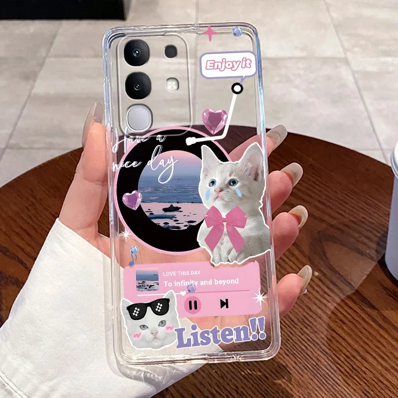 Casing For Vivo Y29 Case 4G V2423 Aesthetic Cute Cat Astronaut Soft Silicone Back Cover For Vivo Y29 4G Transparent Phone Case