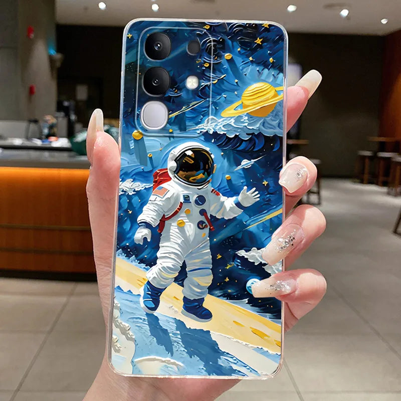 Casing For Vivo Y29 Case 4G V2423 Aesthetic Cute Cat Astronaut Soft Silicone Back Cover For Vivo Y29 4G Transparent Phone Case