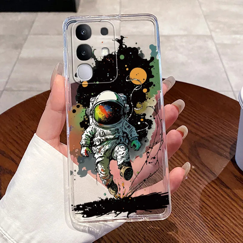 Casing For Vivo Y29 Case 4G V2423 Aesthetic Cute Cat Astronaut Soft Silicone Back Cover For Vivo Y29 4G Transparent Phone Case