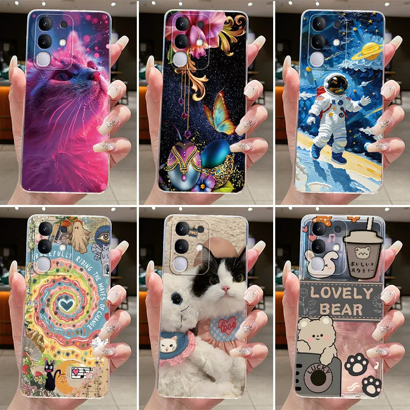 Casing For Vivo Y29 Case 4G V2423 Aesthetic Cute Cat Astronaut Soft Silicone Back Cover For Vivo Y29 4G Transparent Phone Case